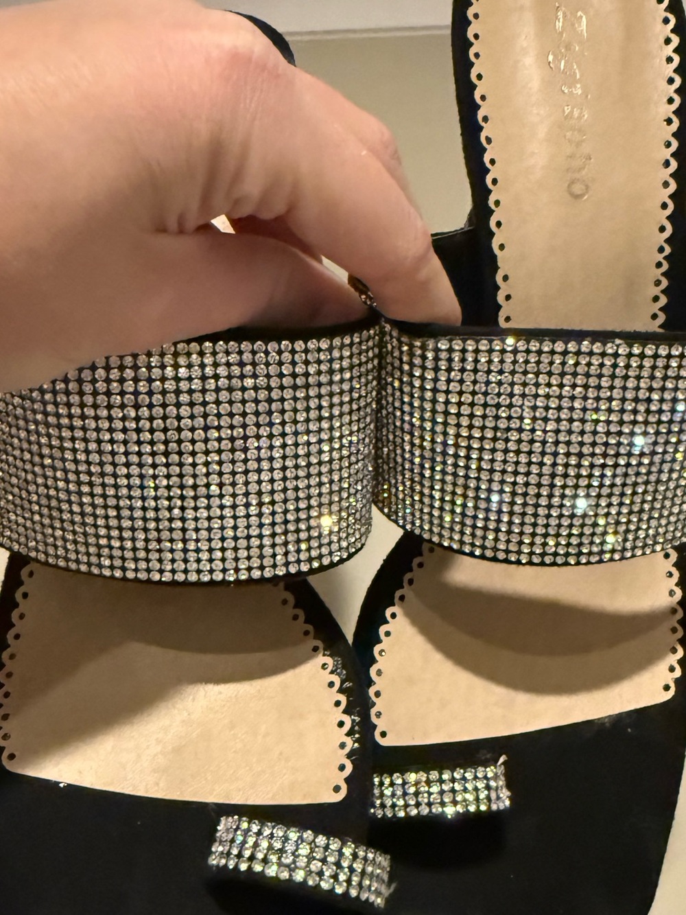 Embellished Black Slide Sandals with Rhinestone Straps